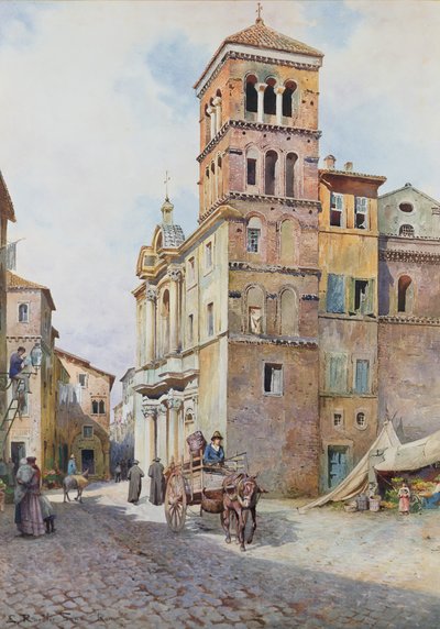 Uitzicht op Santa Maria in Monticelli, Rome door Ettore Roesler Franz